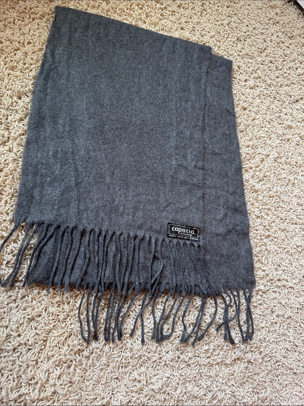Capezio Charcoal Fringe Wrap Scarf made in Italy